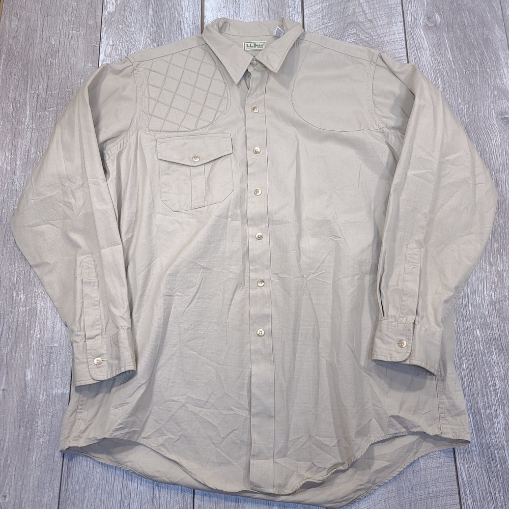 L.L. Bean Shooting Shirt Men XL Tall Khaki Tan Quilted Shoulder Hunting Ripstop